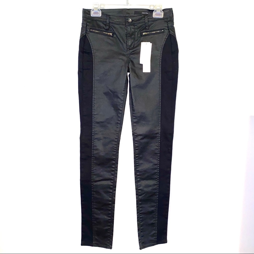 Calvin Klein Jeans Black Faux Leather Leggings NWT size 27/4